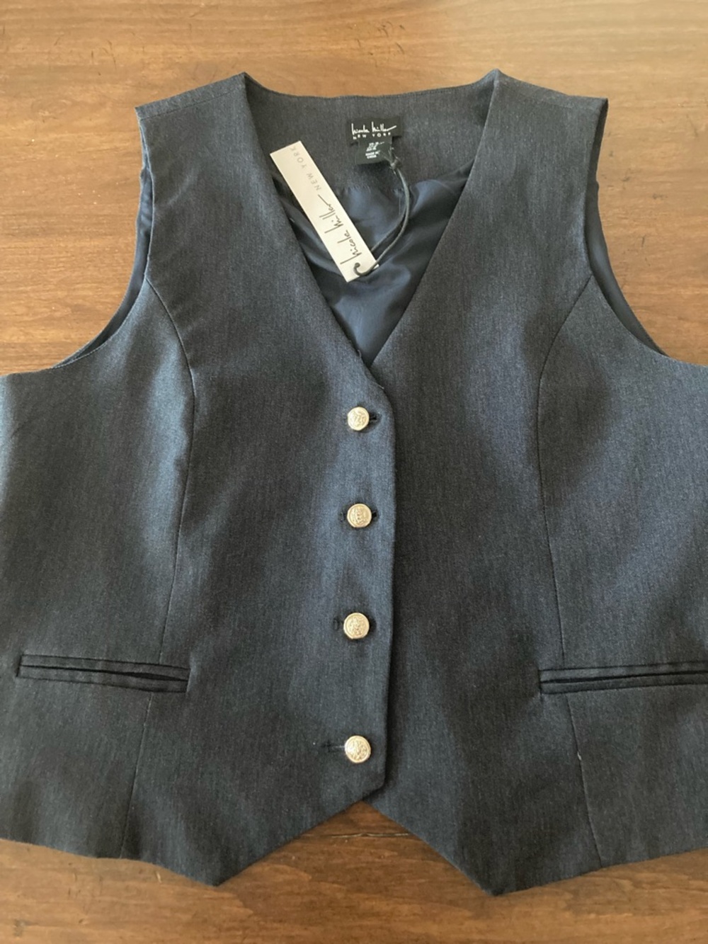 Nicole Miller Women's Button-Front Tailored Vest dark blue stretchy XL